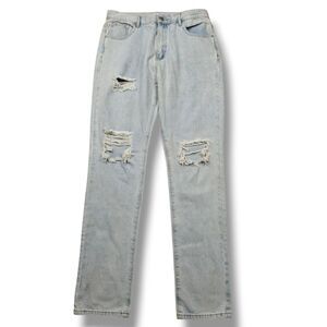 Pink Lily Distressed Jeans Women's 31 Light Wash Blue Ripped Vintage Inseam 33"